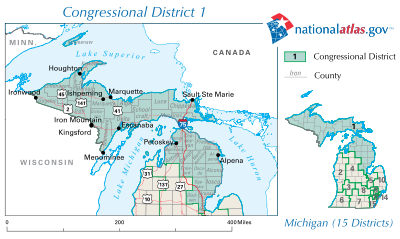 Map of the Michigan's 1st District as of the 110th Congress