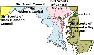 Map of Girl Scout Councils in Maryland