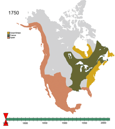 Animated map showing the border changes in North America from 1750–2008 via over 70 slides