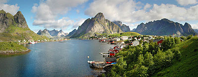 panoramic view of the town and mountains