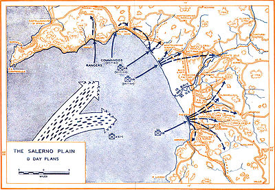 map showing Allied landing areas