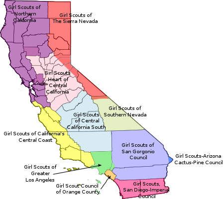 Map of Girl Scout Councils in California