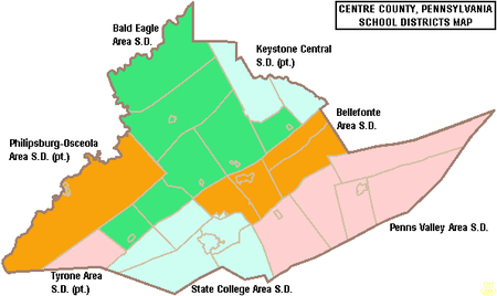 Map of Centre County, Pennsylvania Public School Districts