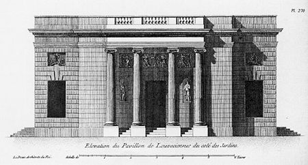 Pavillon de Louveciennes - Elevation of entry side (façade from the garden)