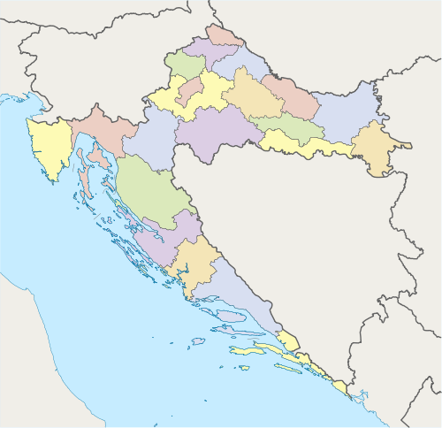 Map of Croatian counties and county capitals. Zagreb is capital of the Zagreb County enveloping the city of Zagreb