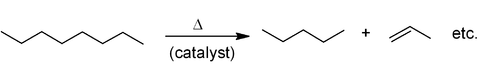 Cracking of n-octane to give pentane + propene