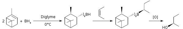 Reaction of 2-Butene with diisopinocampheylborane.svg