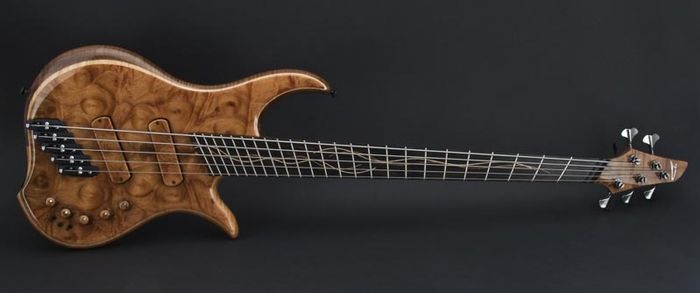 A Dingwall Prima Artist bass guitar that features Fanned Frets.