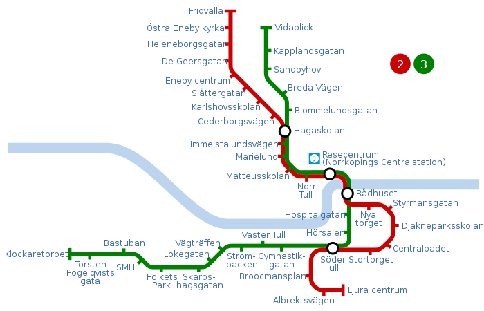 A map of the Norrköping tramway