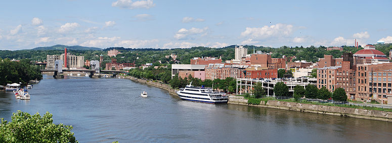 Panoramic view of downtown Troy, New York, United States, taken from the Congress Street Bridge