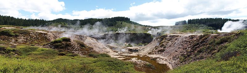 Crater with steaming ground and fumaroles
