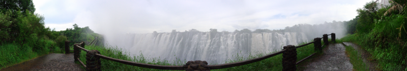 The Victoria Falls, Livingstone, Zambia: A panoramic view from the Zambian side near the Knife-edge bridge