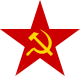 A golden hammer and sickle inscribed within a red star