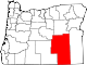 State map highlighting Harney County