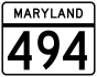 Maryland Route 494 marker
